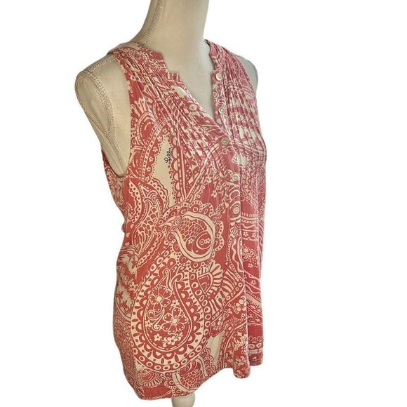 LILLY PULITZER  Pink Paisley V-Neck Button Silk Blend Tank Sz Small - Picture 3 of 6